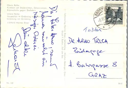 23549 - Steiermark - Gröbming , Gasthof Post , Kirchlein am Stoderzinken , Schwarzensee , Grimming , Mehrbildkarte - gelaufen 1966