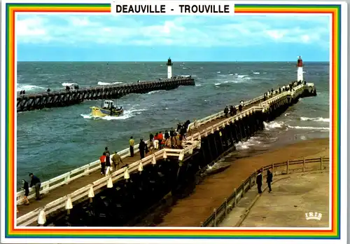 23578 - Frankreich - Deauville Trouville , Plage fleurie , Les jetees a maree haute - gelaufen 1990