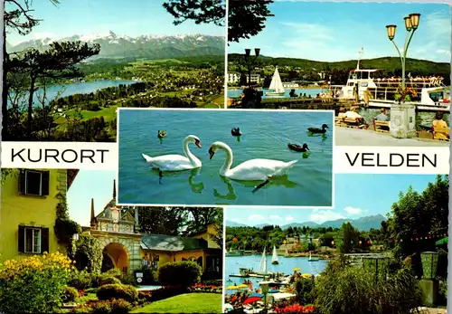 23606 - Kärnten - Velden am Wörther See , Blick auf Velden mit Mittagskogel , Strandpromenade - gelaufen