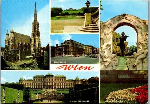 23616 - Wien - Stephansdom , Belvedere , Straussdenkmal , Mehrbildkarte - gelaufen 1978