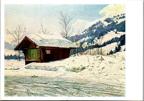 23630 - Künstlerkarte - Hütte im Schnee , signiert Ch. Pasche - gelaufen 1960