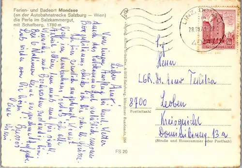 23648 - Oberösterreich - Mondsee mit Schafberg - gelaufen 1971