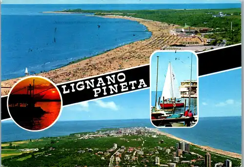 23703 - Italien - Lignano Pineta , Strand , Mehrbildkarte - gelaufen 1985