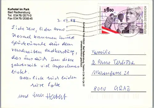 23733 - Steiermark - Bad Radkersburg , Kurhotel im Park - gelaufen 1998