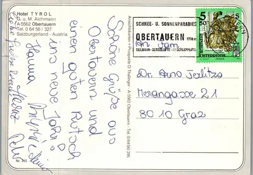 23828 - Salzburg - Obertauern , Hotel Tyrol , G. u. M. Aichmann - gelaufen