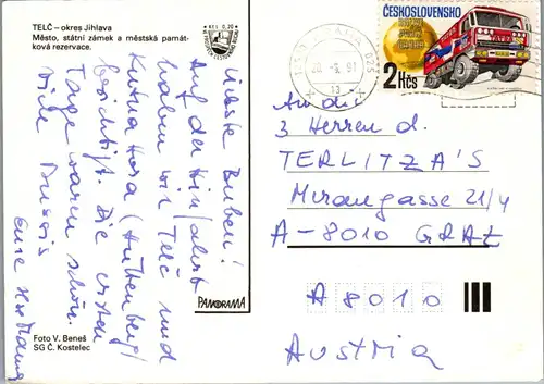 23836 - Tschechische Republik - Telc , okres Jihlava , Mesto , statni zamek a mestska pamatkova rezervace - gelaufen 1991