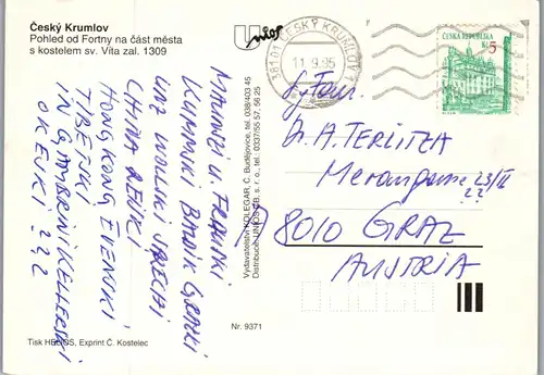 23847 - Tschechische Republik - Cesky Krumlov , Pohled od Fortny na cast mesta s kostelem - gelaufen 1995