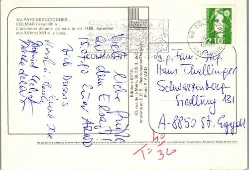 23899 - Frankreich - Colmar , Au Pays des Cigones , L'ancienne douane - gelaufen 1990