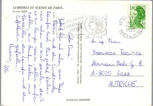 23903 - Frankreich - Paris , La tour Eiffel - gelaufen 1985