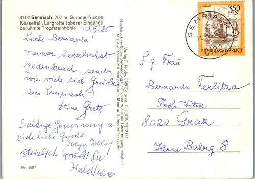 23905 - Steiermark - Semriach , Kesselfall , Lurgrotte , Tropfsteinhöhle - gelaufen 1985