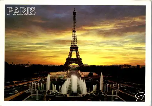 23993 - Frankreich - Paris , Les jets d'eau des jardins du Trocadero et la tour Eiffel - gelaufen 1992