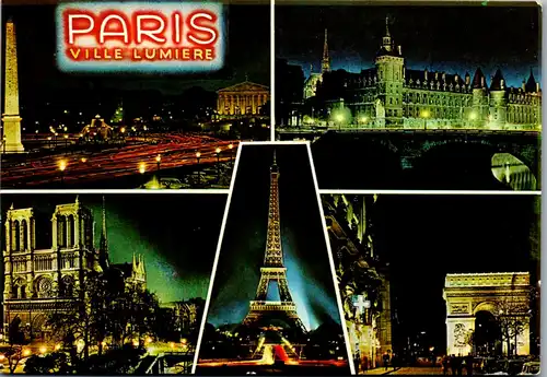 23994 - Frankreich - Paris , Place de la Concorde , La Conciergerie , Cathedral Notre Dame , Tour Eiffel , Mehrbildkarte - gelaufen 1982