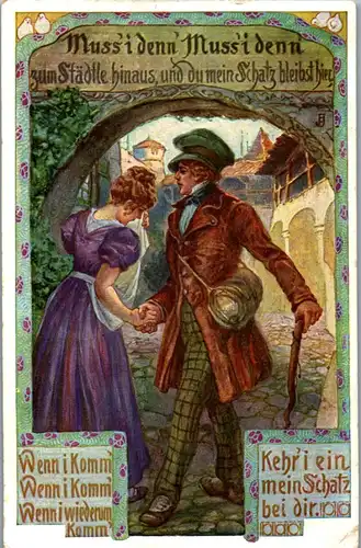 24319 - Künstlerkarte - VolksliederKarte , Muss i denn , muss i denn - gelaufen 1927