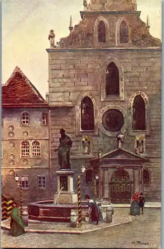 24408 - Künstlerkarte - Wien , Franziskanerkirche mit Moses Statue , Mosesbrunnen , signiert  - nicht gelaufen