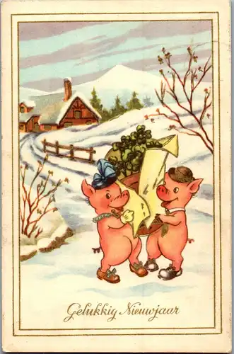 24449 - Neujahr - Schweinchen - gelaufen