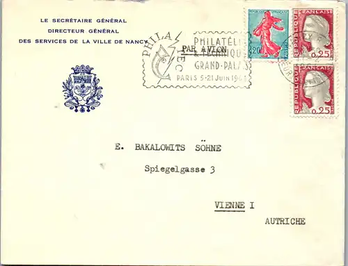 24559 - Frankreich - Brief , Le Secretaire General , Directeur General , Velli de Nancy - gelaufen 1964
