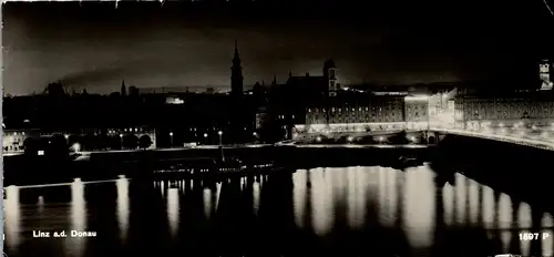 24588 - Oberösterreich - Linz an der Donau , Panorama bei Nacht - gelaufen 1962