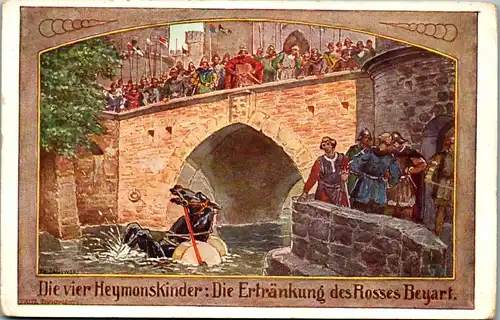 24656 - Künstlerkarte - Fritz Janowski , Die vier Heymonskinder , Die Ertränkung des Rosses Beyart - nicht gelaufen