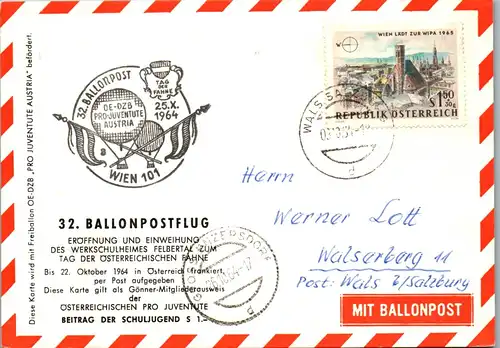 32793 - Österreich - Ballonpost , Gross Enzersdorf - Wals bei Salzburg - gelaufen 1964