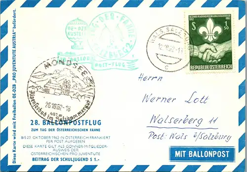 32801 - Österreich - Ballonpost , Mondsee - Wals bei Salzburg - gelaufen 1962