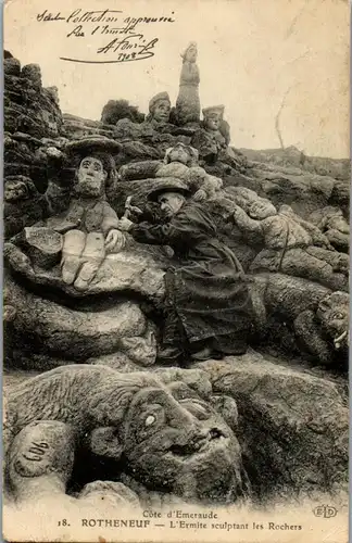 32866 - Frankreich - Rotheneuf , L'Ermite sculptant les Rochers , Cote d'Emeraude - gelaufen 1908