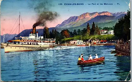 32929 - Frankreich - Evian les Bains , Le Port et les Menuses - gelaufen 1937