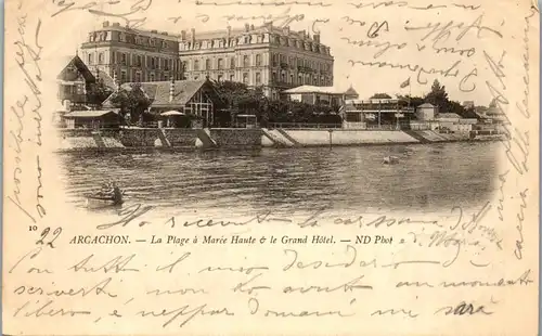 32984 - Frankreich - Arcachon , La Plage a Maree Haute & le Grand Hotel - gelaufen