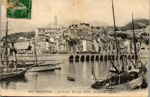 33016 - Frankreich - Menton , Le Port , Vieille Ville , Nouveau Quai - gelaufen 1914