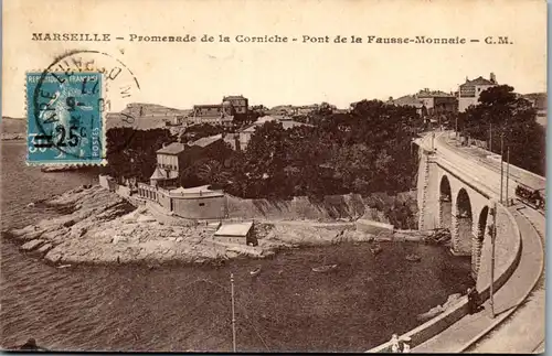 33074 - Frankreich - Marseille , Promenade de la Corniche , Pont de la Fausse Monnaie - gelaufen 1927