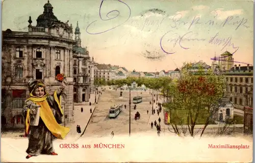 33092 - Deutschland - München , Gruss aus München , Maximilianplatz - gelaufen 1905