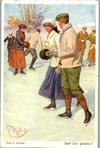 33107 - Künstlerkarte - Darf ich's glauben? , signiert Prof. F. Doubek - nicht gelaufen