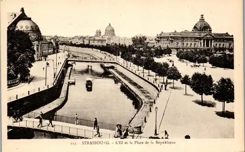 33117 - Frankreich - Strasbourg , L'ill et la Place de la Republique - nicht gelaufen