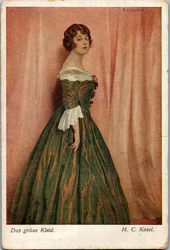 33120 - Künstlerkarte - Das grüne Kleid , signiert H. C. Kosel , Wiener Kunst - nicht gelaufen