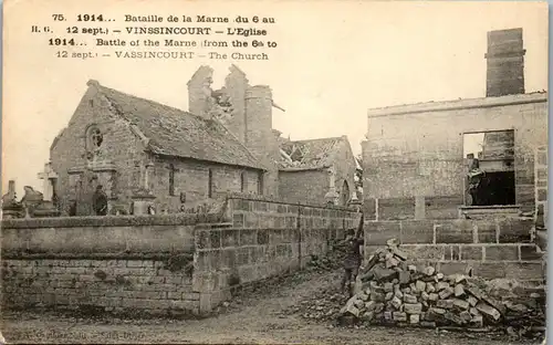 33137 - Frankreich - Vinssincourt , L'Eglise , Bataille de la Marne du 6 au 12 Sept. - gelaufen