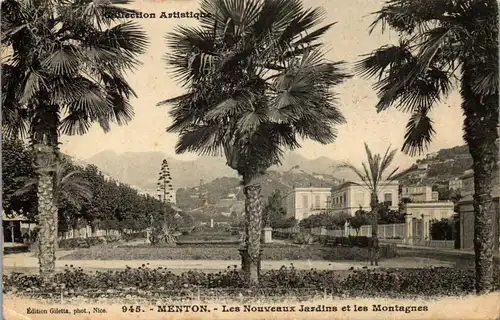 33219 - Frankreich - Menton , Les Nouveaux Jardins et les Montagnes - gelaufen 1909