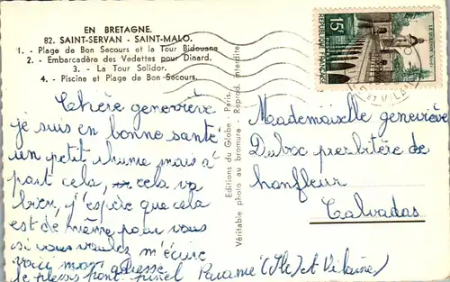 33349 - Frankreich - Saint Servan , Saint Malo , Plage de Bon Secours , Solidor , Tour Bidouane - gelaufen 1958