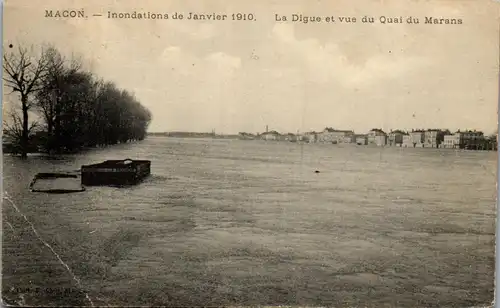 33355 - Frankreich - Macon , Inondations de Janvier 1910 , La Digue et vue du Quai du Marans  - gelaufen 1910