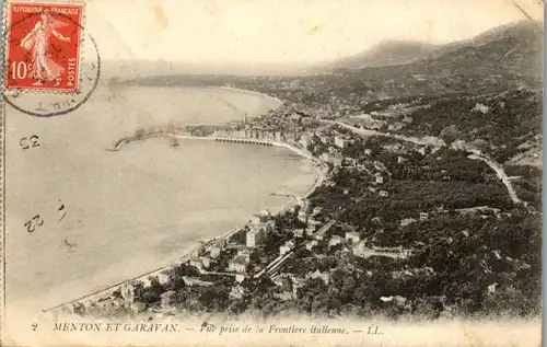 33359 - Frankreich - Menton et Garavan , Vue prise de la Frontiere italianne - gelaufen 1909