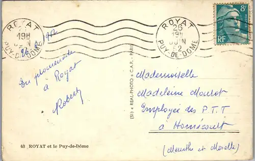 33371 - Frankreich - Royat et le Puy de Dome - gelaufen 1952