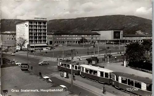 33410 - Steiermark - Graz , Hauptbahnhof , Bahnhof , Hotel Daniel , VW Käfer - gelaufen 1963