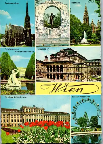 33434 - Wien - Mehrbildkarte Stephansdom , Rathaus , Staatsoper , Prater Riesenrad - gelaufen 1972