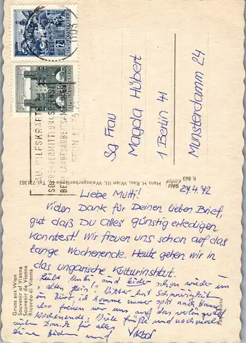 33434 - Wien - Mehrbildkarte Stephansdom , Rathaus , Staatsoper , Prater Riesenrad - gelaufen 1972