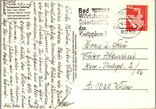 33453 - Deutschland - Bad Wörishofen , Kurpension Justina , Fam. Dillian - gelaufen 1987