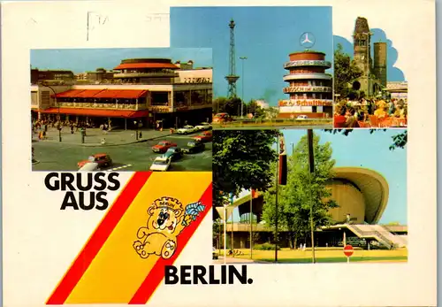 33490 - Deutschland - Berlin , Gruss aus , Cafe Kranzler , Kongresshalle , Funkturm - gelaufen 1976