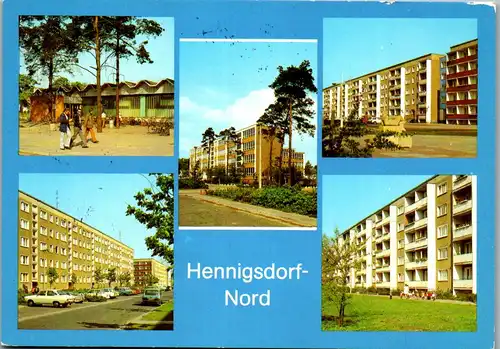 33498 - Deutschland - Henningsdorf Nord , Kr. Oranienburg , Kaufhalle , Schule , Hradeker Straße , Mehrbildkarte - gelaufen 1985