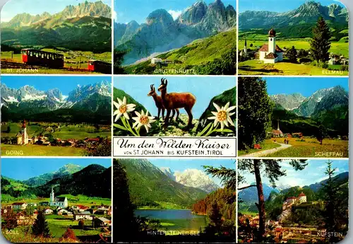 33529 - Tirol - Um den Wilden Kaiser , St. Johann bis Kufstein , Going , Söll , Ellmau , Scheffau , Mehrbildkarte - gelaufen 1979