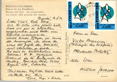 33539 - Kolumbien - Bogota , Colombia , Banco de La Republica , Museo del Oro , La Esmeralda sin tallar mas grande del mundo - gelaufen 1977