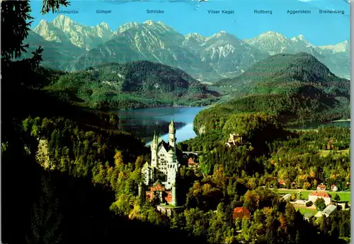 33556 - Deutschland - Neuschwanstein und Hohenschwangau mit Alpsee und Tiroler und Allgäuer Alpen - gelaufen 1982