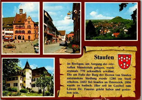 33575 - Deutschland - Staufen , Breisgau , Rathaus , Schloß , Brunnen , Mehrbildkarte - gelaufen 1985