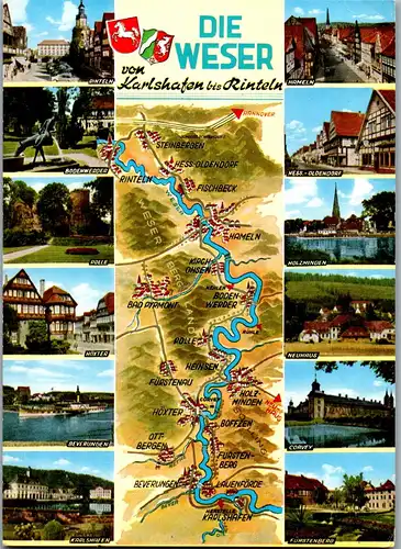 33647 - Deutschland - Die Weser von Karlshafen bis Rinteln , Mehrbildkarte - gelaufen 1975